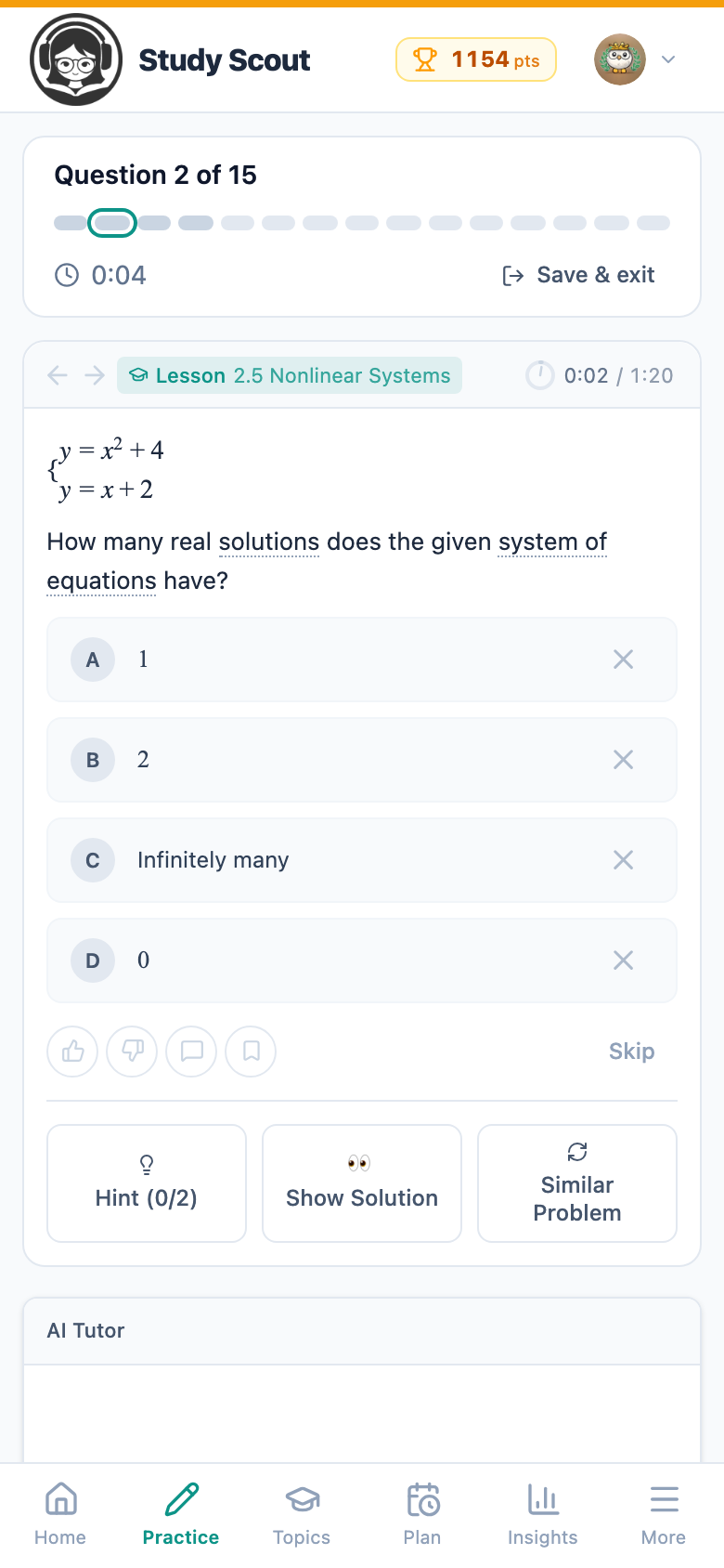 Practice, phone, light. Real Digital SAT-style questions with hints, solutions and a timer.